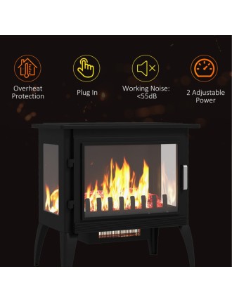 2024 Fashion 1000W/1500W 24" Electric Fireplace Stove, Freestanding Fireplace Heater with Realistic Flame