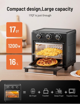 2024 Fashion TaoTronics Air Fryer Toaster Oven - 17QT Convection Oven, 11-in-1 Steam Oven, Oven Oil-less Cooker with Rotisserie 