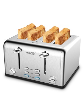 2024 Fashion Toaster 4 Slice, Geek Chef Stainless Steel Extra-Wide Slot Toaster with Dual Control Panels of Bagel