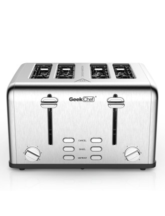 2024 Fashion Toaster 4 Slice, Geek Chef Stainless Steel Extra-Wide Slot Toaster with Dual Control Panels of Bagel