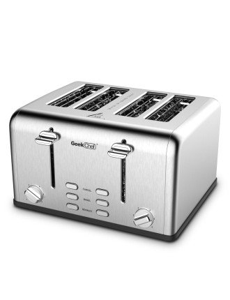 2024 Fashion Toaster 4 Slice, Geek Chef Stainless Steel Extra-Wide Slot Toaster with Dual Control Panels of Bagel