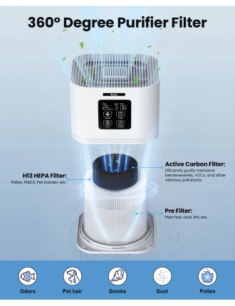 2024 Fashion VEWIOR 2 in 1 Air Purifier with H13 Filters for Home Allergies Pets Hair Odor Eliminators