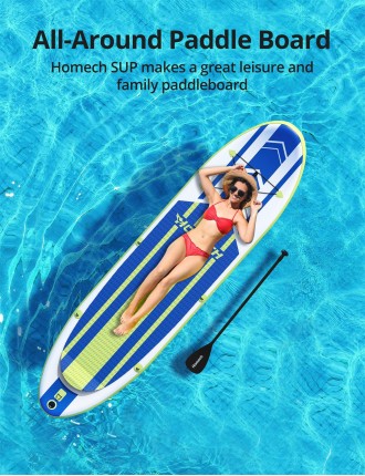 2024 Fashion Homech Inflatable 10’10 × 32” × 6” All Around iSUP Paddleboarding with Dual-Chamber Hand Pump