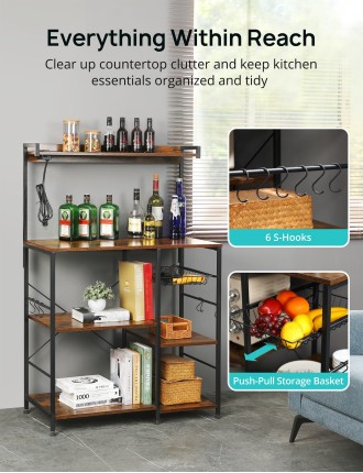 2024 Fashion Baker’s Rack with Power Outlet, 6-Tier Kitchen Storage Rack