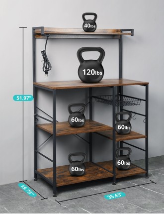 2024 Fashion Baker’s Rack with Power Outlet, 6-Tier Kitchen Storage Rack