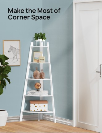 2024 Fashion Tall Corner Shelf, 5-Tier Corner Bookshelf