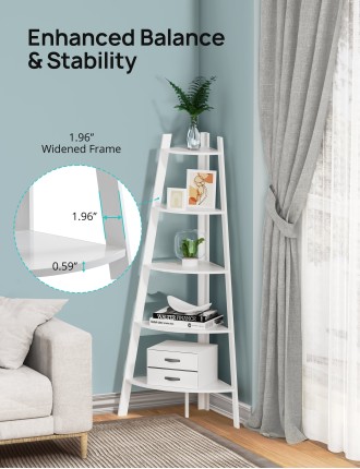 2024 Fashion Tall Corner Shelf, 5-Tier Corner Bookshelf