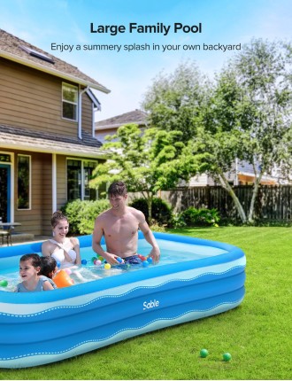 2024 Fashion Full-Sized 3Layer BPA-FREE Indoor& Outdoor Inflatable Swimming Pool for Kids, Toddlers, Adults