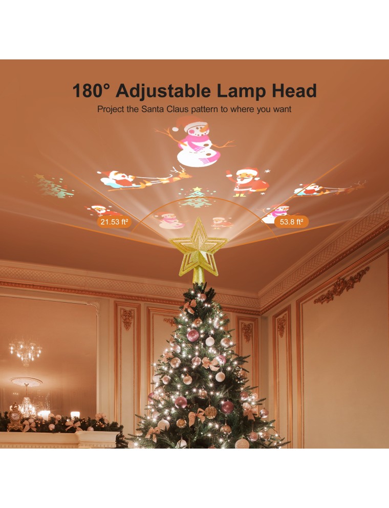 2024 Fashion TaoTronics Christmas Tree Topper LED Projector 180° Rotatable Lighted Snowflake