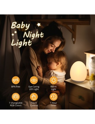 2024 Fashion JolyWell Night Light for Kids, Egg Light for Nursery with 7 RGB Colors Changeable & Stepless Dimming